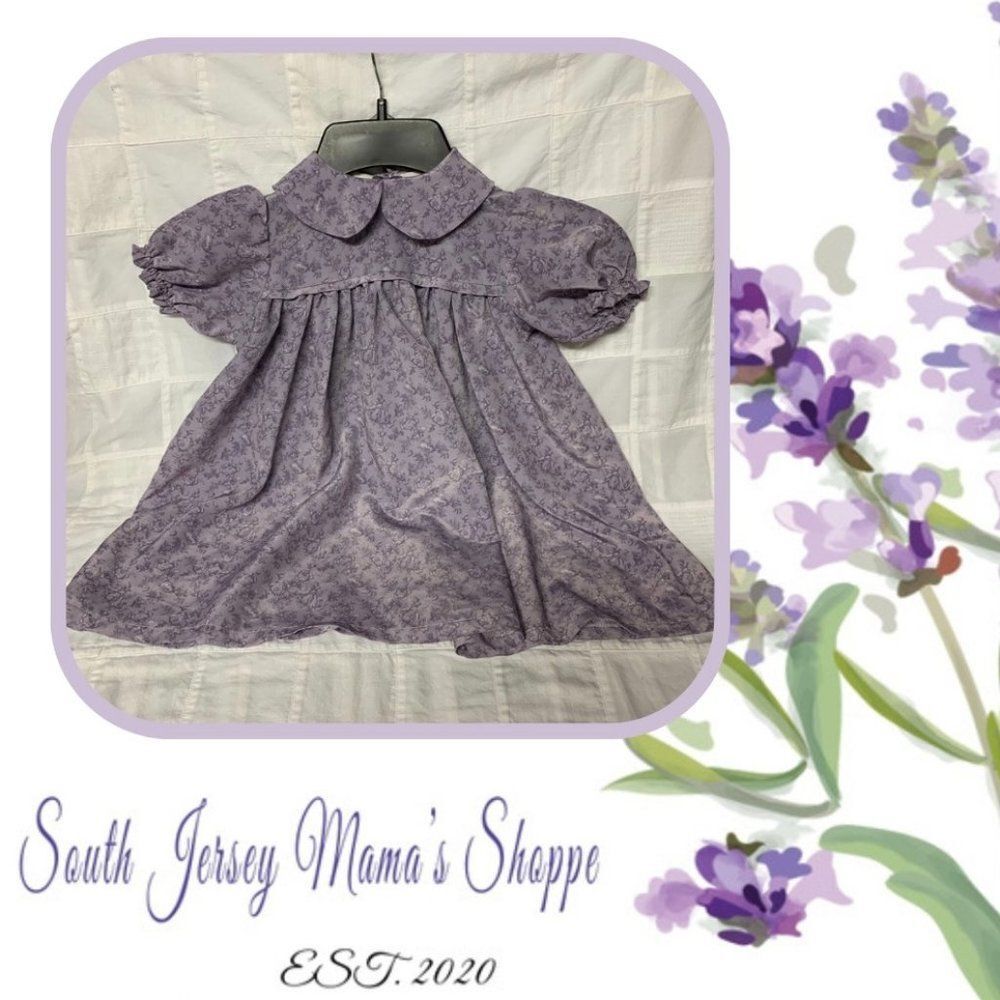 Vintage 1980s Girl Size 18-24 Months Handmade Purple Floral Dress (161)